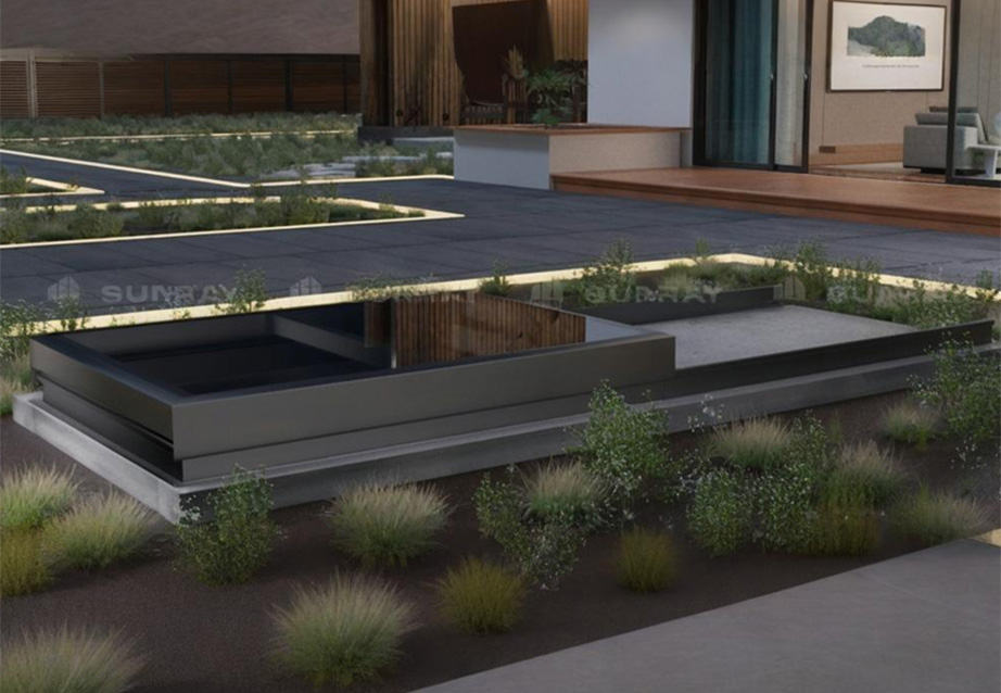 Sliding skylight with rail